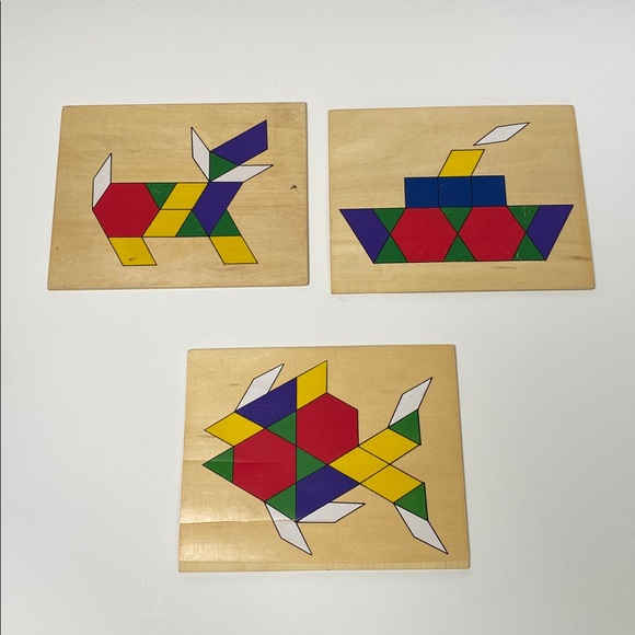 Wooden Tangram Puzzle Shapes w/ 3 Double-Sided Pattern Boards Math Toy - Picture 4 of 9